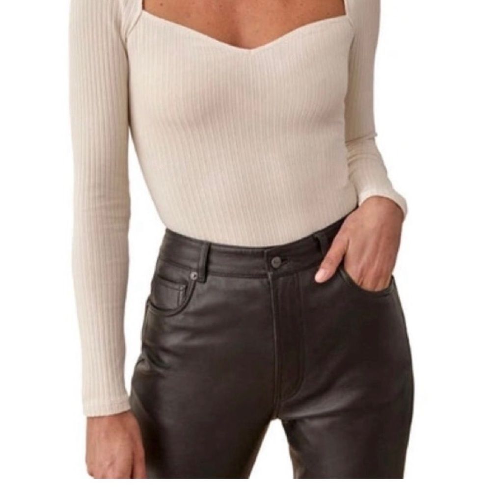 Reformation NWT October Knit Ribbed Long Sleeve Top in Bone Cream M - Picture 4 of 7